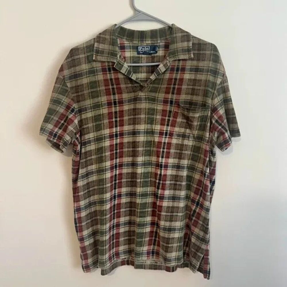 Polo Ralph Lauren Mens Madras Plaid Cotton Polo Shirt Pocket Mens Sz M